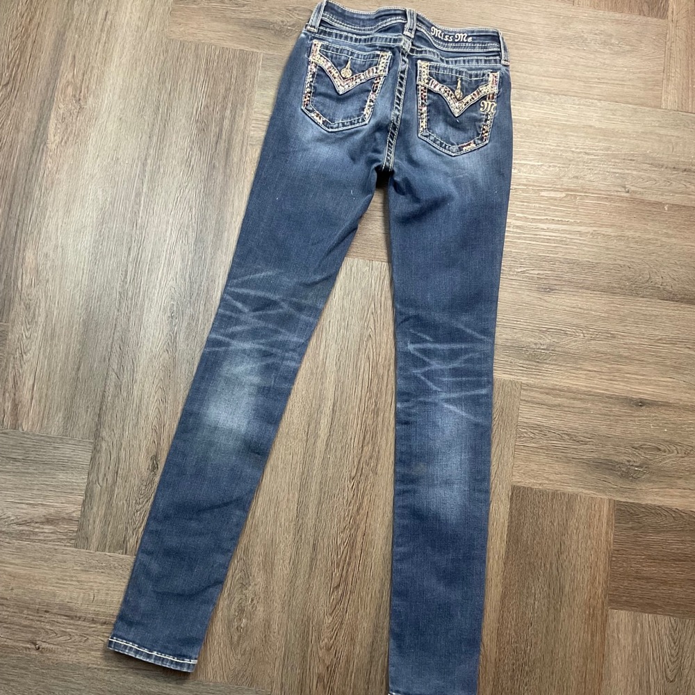 Miss Me Super Skinny Crystal Bling Embellished Jeans Girls 14 Blue Coquette Y2K - Picture 5 of 8